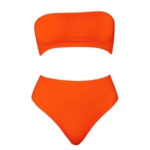 Women’s Bandeau Bra Top & High-Waist Panty Set - Orange